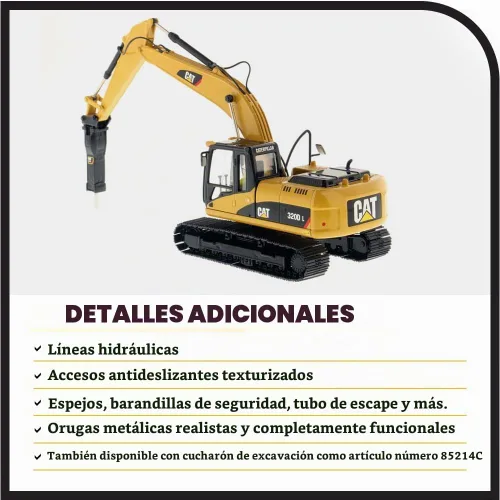 Vista 5 de Diecast Masters Excavadora hidráulica Caterpillar 320D L con martillo - Core Classics Series 85280C