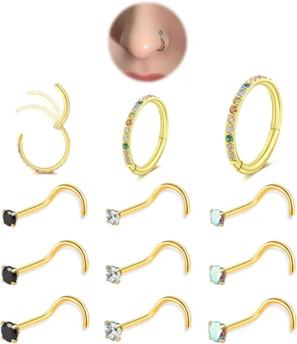 Vista 35 de Nose Rings Hoop and Nose Studs Sets for Women Men,Hypoallergenic 316L Surgical Stainless Steel Hinged Clicker Segment Nose Rings Hoop Helix