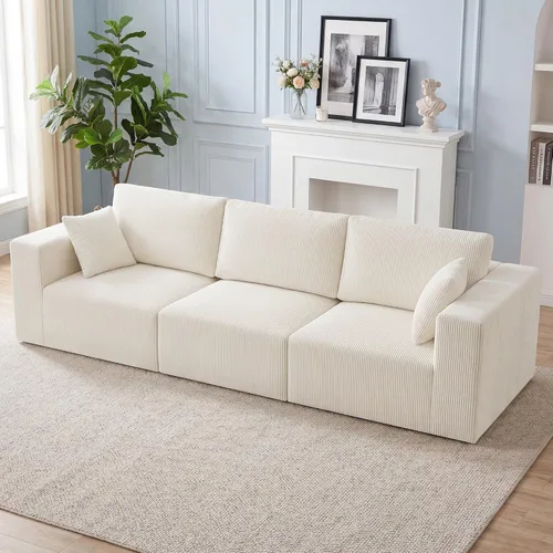 Vista 38 de WUTUTUEE Sofá modular en forma de U de 115 pulgadas, sofá modular modular de 3 plazas con 2 otomanas móviles, sofá cama convertible de pana con Beige