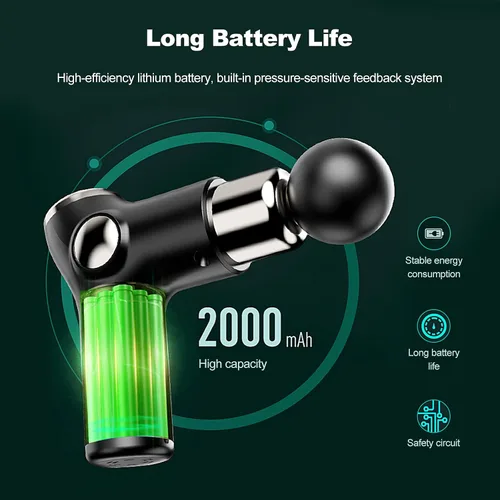 Vista 2 de Ergocar Potente pistola de masaje muscular tejido profundo, 6 velocidades masajeador de cuerpo eléctrico de mano con 4 cabezas súper silencioso Negro