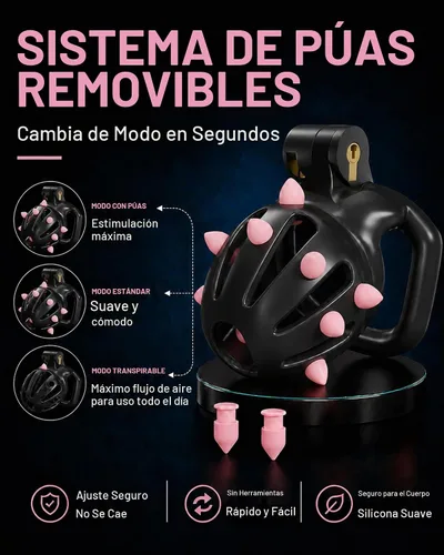 Vista 3 de Male Chastity Spiked Cock Penis Cage DINGYAN Chastity Devices (Black, XS) 5 anillos de bola de 1.772 in, diseño de cobra invisible impreso en 3D