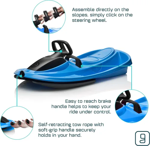 Vista 2 de Trineo de nieve para niños y adultos - Trineo de trineo, rueda de dirección de giro fácil, asiento antideslizante, freno de tracción, trineos