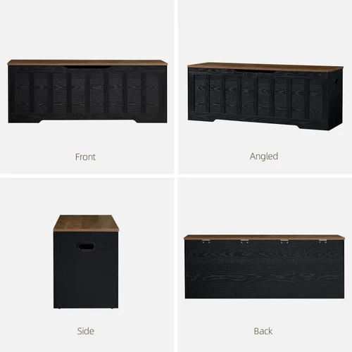 Vista 8 de VANKILEY 51.2" Storage Chest Extra Large,Wooden Storage Bench,Black+Brown
