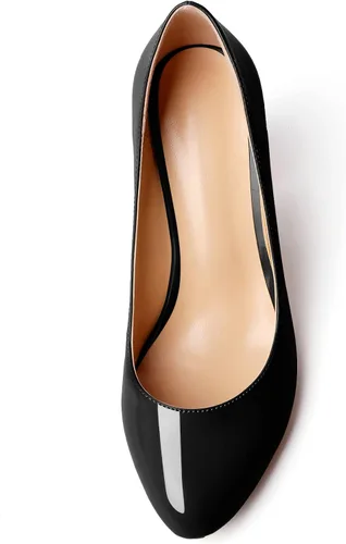 Vista 3 de AUMOTED Zapatos de tacón alto de bloque grueso para mujer, zapatos de tacón alto con punta redonda sólida, zapatos de vestir sin cordones