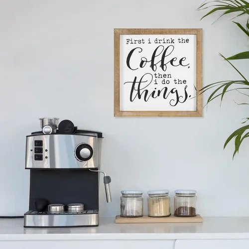 Vista 2 de SANY DAYO HOME Letrero de café con marco de madera rústica, 12 x 12 pulgadas, decoración de pared para el hogar, cocina, barra de café