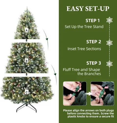 Vista 7 de Árbol de Navidad preiluminado flocado de 7.5 pies con aguja de Pino parcialmente flocado