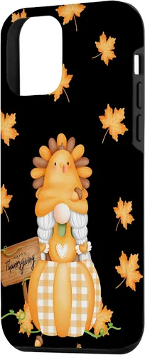 Vista 2 de Funda para iPhone 12 mini de Acción de Gracias de Gnomo, hojas de otoño a cuadros