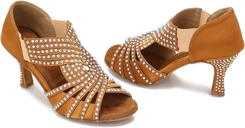 Vista 4 de Women Rhinestone Dance Shoes Ballroom Latin Salsa Bachata Performance Dance Dancing Shoes