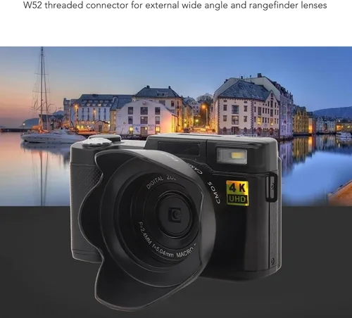 Vista 3 de Cámara digital 4K, 3 pulgadas, 48 MP, 16X, zoom de 180°, cámara de vlogging antivibración con función de belleza facial, para adolescentes, adultos