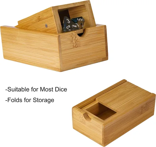 Vista 3 de Cusdie Torre de dados de bambú plegable de madera para juego de mesa, D&D, RPG (sin logotipo)