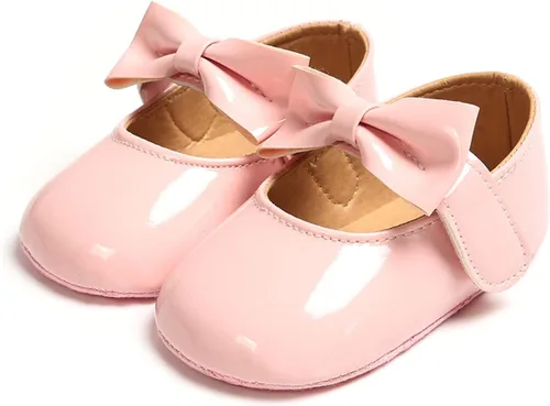 Vista 5 de LOWLO Zapatos planos Mary Jane para bebé niña, con lazo brillante, vestido de princesa, zapatos de cuna antideslizantes para niños pequeños que