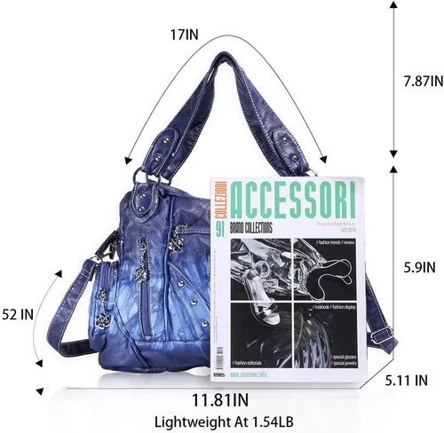 Vista 2 de Angel Barcelo Bolsos de mano de moda espaciosos para mujer, bolsos de hombro para mujer, bolso de cuero lavado