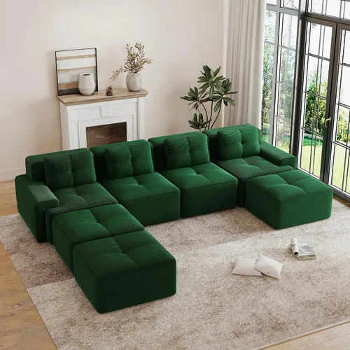 Vista 22 de Sofás modulares convertibles de 82 pulgadas, sofás en forma de L de asiento profundo para sala de estar, sofá moderno de 2 plazas con 1 otomana
