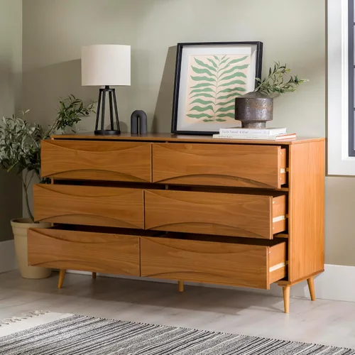 Vista 5 de Walker Edison Atticus Mid-Century - Cómoda moderna de madera maciza con cajones detallados, 59 pulgadas, color caramelo