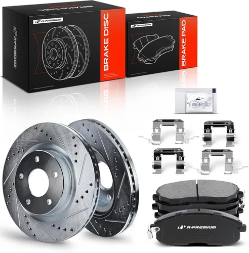 Vista 13 de A-Premium 296mm (11.65 pulgadas) Kit de Rotores de Freno de Disco Ventilados Delanteros + Pastillas Cerámicas Compatibles con Modelos Selectos