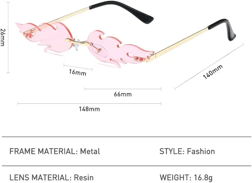 Vista 3 de RUNHUIS Gafas de sol de moda con llama de fuego para mujeres y hombres retro sin borde con forma de fuego gafas vintage para fiesta