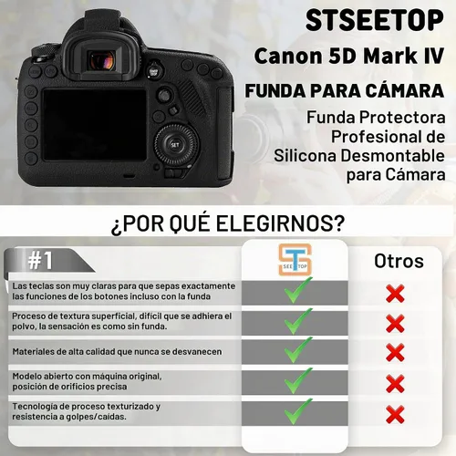 Vista 3 de Funda para cámara Canon 5D Mark IV 5D IV 5D4 - Funda protectora de silicona para DSLR, jaula desmontable, a prueba de golpes, a prueba de polvo Negro