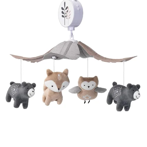 Vista 3 de Lambs & Ivy Woodland Forest Gris/Tan Musical Baby Cuna Móvil Chupete Juguete