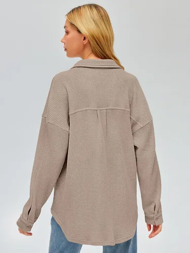 Vista 3 de Womens Waffle Knit Shackets Oversized Button Down Shirts Jackets Blouse Loose Fit Long Sleeve Fall Tops 2023