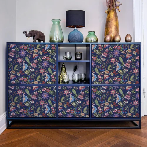 Vista 2 de VaryPaper Papel tapiz de 17.7 x 78.7 pulgadas, papel tapiz floral exótico azul para paredes, papel de contacto floral bohemio para paredes, papel