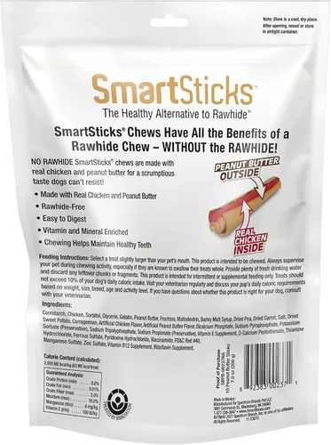 Vista 5 de SmartBones SmartSticks con mantequilla de maní real, 12 unidades, masticables sin piel cruda para perros