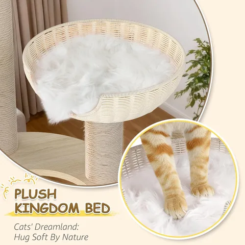 Vista 7 de Tinnmao Torre de árbol de madera maciza para gatos grandes, árbol de madera para gatos de 53 pulgadas con poste rascador cubierto de sisal natural