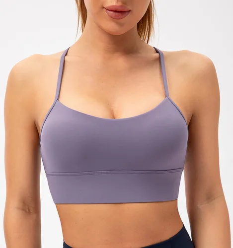 Vista 2 de Lavento Sujetador deportivo con espalda en Y para mujer, tirantes delgados, acolchado, de bajo impacto, para entrenamiento, yoga