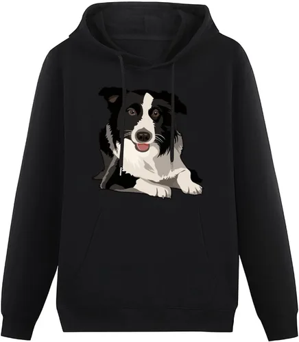 Vista 3 de BAIKUTOUAN Border Collie - Sudadera con capucha con cordón para mujer, estilo informal, con estampado