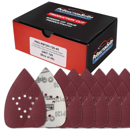 Vista 10 de ProductionShop Hojas de papel de lija premium para lijadora de detalle con patrón de ratón de 12 agujeros, paquete variado de 50 discos, granos 40