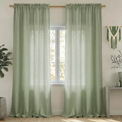 Vista 63 de Mrs.Naturall - Cortinas transparentes con bolsillo para barra de 36x63 pulgadas de lino mezclado negro