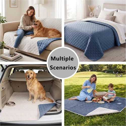 Vista 6 de Manta impermeable para cama, funda reversible para sofá de perro, protector de muebles para mascotas, lavable a máquina, tamaño King