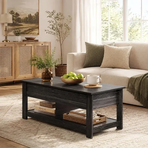 Vista 16 de WLIVE Mesa de Centro, Mesa de Centro Elevable de 39 pulgadas con Compartimento Oculto, Cajones de Almacenamiento y Estante de Almacenamiento