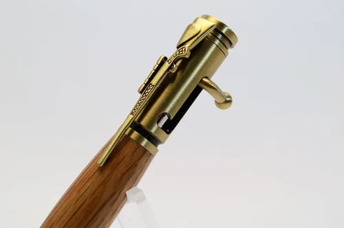 Vista 3 de Whiskey Barrel Bolt Action Bullet Pen in Antique Brass Finish with Velvet Pouch