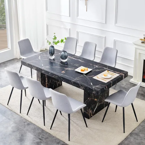 Vista 14 de gopop Mesa de comedor de mármol de 63 pulgadas, tablero de mesa de comedor MDF con patrón de mármol y base para cocina y comedor.