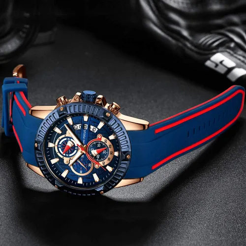 Vista 4 de MF MINIFOCUS - Reloj para hombre resistente al agua con cronógrafo reloj análogo de cuarzo color azul y correa de silicona moderna