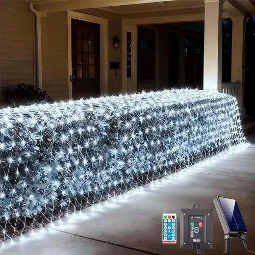 Vista 8 de Luces Solares de Red para Exteriores, 360 LED USB Luces de Malla Multicolor Impermeables para Arbustos, 21 pies x 5 pies, 8 Modos Luz de Cadena