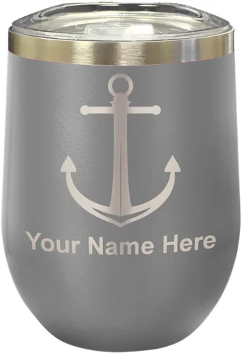 Vista 24 de LaserGram Vaso de vino de acero inoxidable de doble pared, ancla de barco, grabado personalizado incluido (negro)