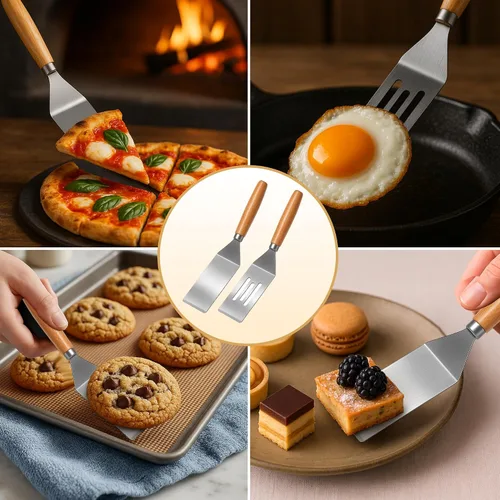 Vista 4 de Juego de 2 espátulas de acero inoxidable, mini espátula para servir para uso en cocina, espátula de metal para cocinar con mango resistente al 2