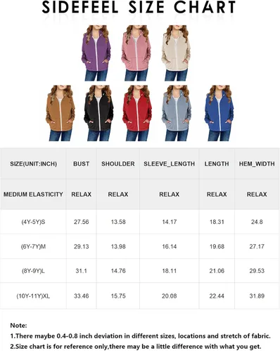 Vista 2 de Sidefeel Sudadera con capucha de manga larga con cremallera para niñas, abrigo casual con bolsillos 4Y-13Y