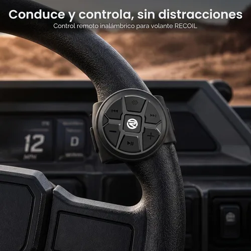 Vista 2 de Recoil - Control remoto inalámbrico con botón multimedia Bluetooth para volante, impermeable para coche, bicicleta, motocicleta, barco, deportes