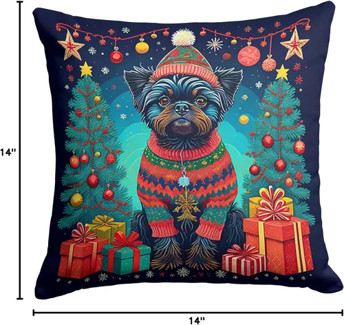 Vista 8 de Caroline's Treasures DAC1082PW1414 Affenpinscher - Almohada decorativa de tela navideña, lavable a máquina, para interiores y exteriores, para sofá