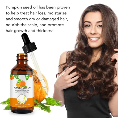 Vista 2 de Aceite de semilla de calabaza para el crecimiento del cabello, puro y natural, prensado en frío, hidratante y reparador de cabello seco y dañado