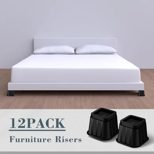 Vista 3 de Ecally Paquete de 12 elevadores cuadrados de muebles de 4 pulgadas, elevadores de cama ajustables, elevadores de cama resistentes, bloques