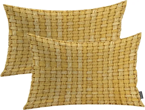 Vista 23 de Shrahala Juego de 2 fundas de almohada decorativas de granja rústica, paquete de 2, fundas de almohada de estilo rústico con textura de cesta tejida