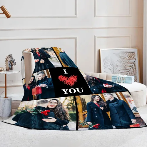 Vista 2 de Manta personalizada con foto, manta personalizada con imágenes, regalos personalizados para el día de San Valentín para mamá, papá, amigos, novio