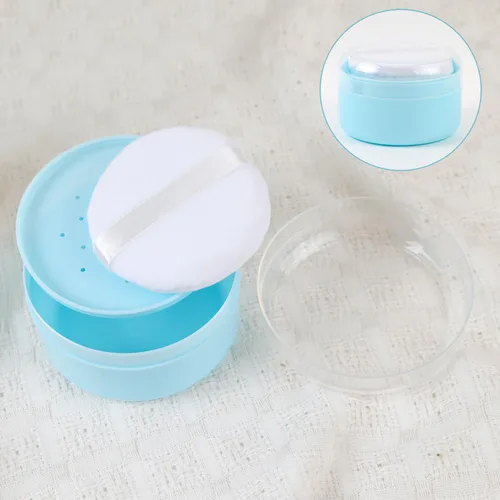 Vista 7 de 2 unidades de soplo de polvo de cuerpo grande y recipiente con tamiz para bebé después del baño, estuche de polvo vacío de talco para mujeres, Azul
