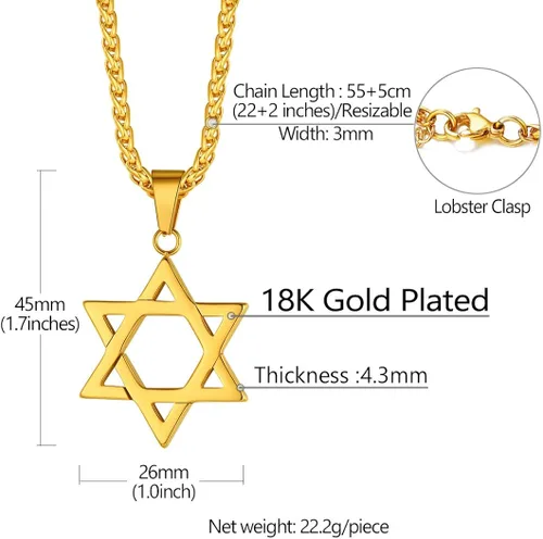 Vista 5 de Richsteel Star of David Necklaces for Women Mens Stainless Steel18K Gold Plated Hexagram Pendant Jewish Israel Jewelry