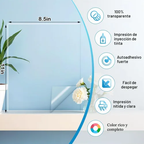 Vista 2 de Papel adhesivo de vinilo imprimible de alta calidad para impresora de inyección de tinta y láser, 100% transparente, 30 hojas autoadhesivas
