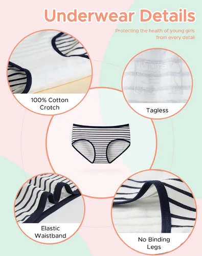 Vista 3 de INNERSY Ropa interior de algodón para niñas, bragas cómodas para adolescentes, talla 8-16, paquete de 6