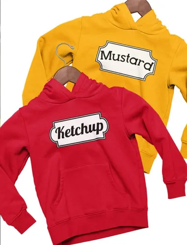 Vista 3 de Sudaderas con capucha para parejas, Ketchup y Mostaza para Halloween, Traje a juego para él y ella